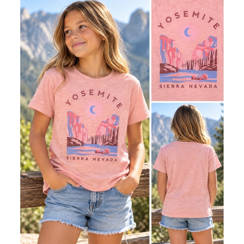 SO Girls Yosemite T-Shirt Sierra Nevada Graphic Slub Pink Relaxed Size 10/12